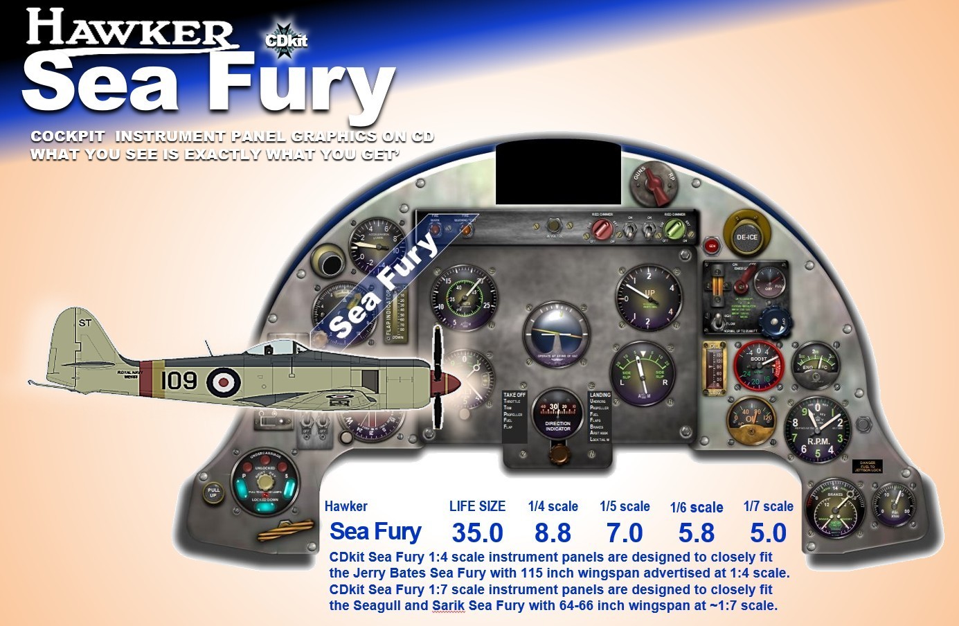 HAWKER SEA FURY  COCKPIT instrument panel CDkit