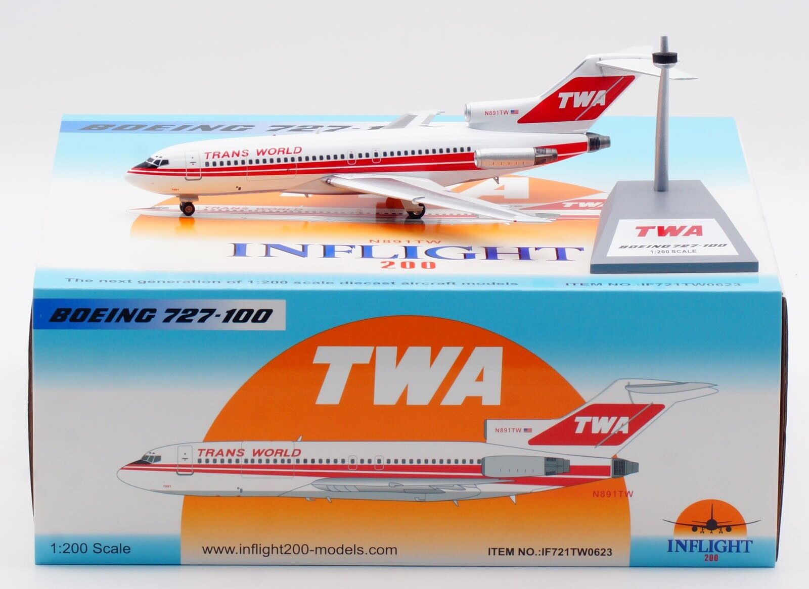 INFLIGHT 1:200 TWA WORLD Boeing B727-100 Diecast Aircraft Jet Model N891TW