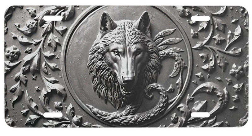 Metal Wolf Head License Plate - 6x12\ Metal Wolf Head License Plate - 6x12\