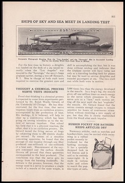 Los Angeles ZR-3~Saratoga CV-3 1928 article “Ships of Sky & Sea in Landing Test”