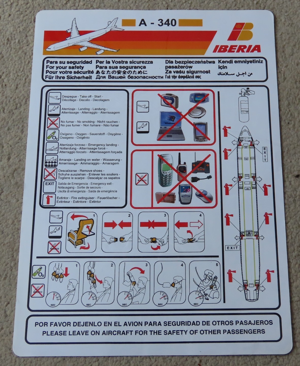 Iberia Airbus A340 Airline Safety Card 2003 Iberia Airbus A340 Airline Safety Card 2003