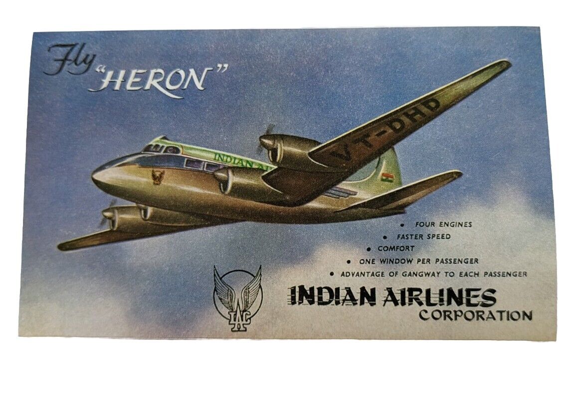 Fly Heron de Havilland Indian Airlines Luggage Label Sticker