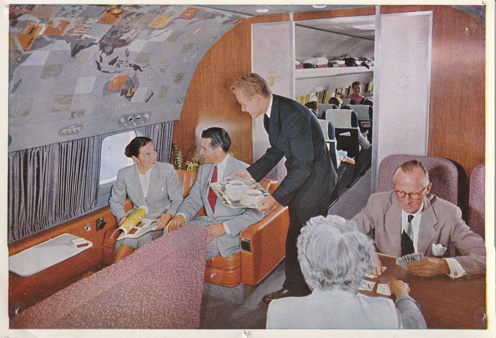 vintage pc KLM K.L.M. Lockheed Constellation L-1049 aircraft cabin with Steward vintage pc KLM K.L.M. Lockheed Constellation L-1049 aircraft cabin with Steward