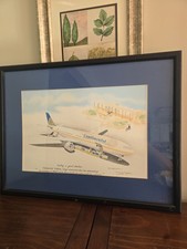 Continental Airlines Original Lithograph Watercolor Boeing 777-200  Exclusive  picture