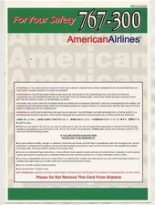 American Airlines 767-300 Passenger Safety Card 2000 For Your Safety picture