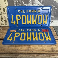 VTG 70s California Vanity License Plate Pair “4POWWOW” Native Indian DMV CLEAR picture