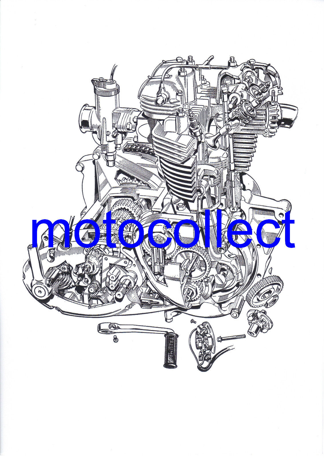 TRIUMPH 650 Unit Engine - Exploded View A3 print - Free Postage to UK