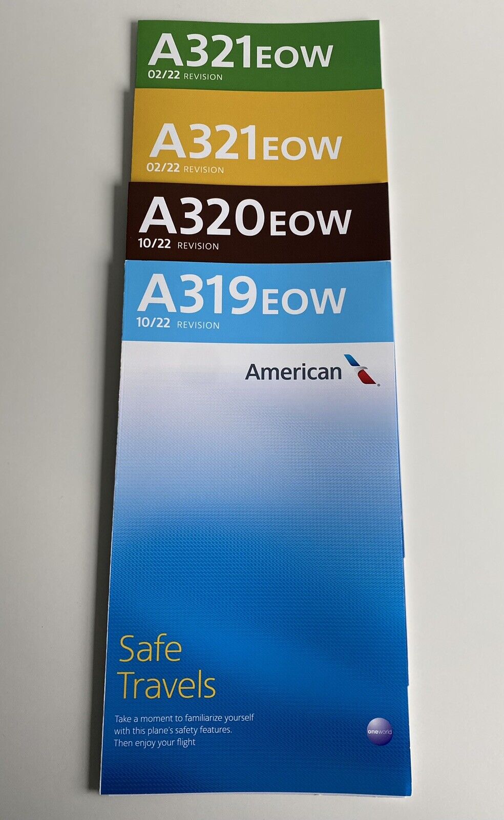 American Airlines Airbus A319eow/320eow/321eow Safety Card Set