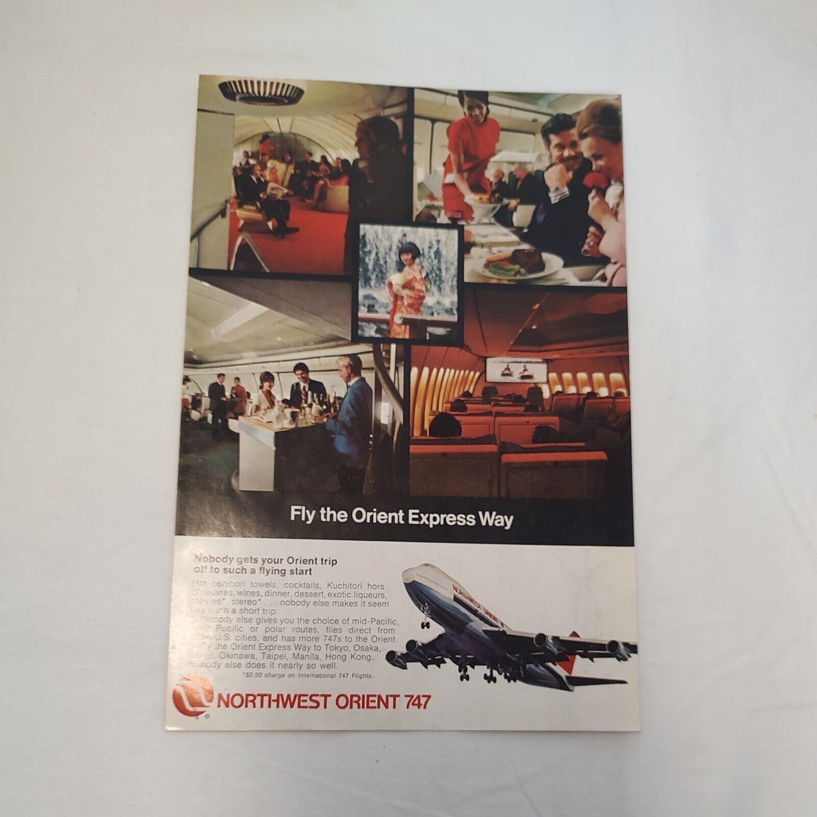 1971 NORTHWEST ORIENT Airlines Boeing 747 CABIN INTERIOR ad airways advert
