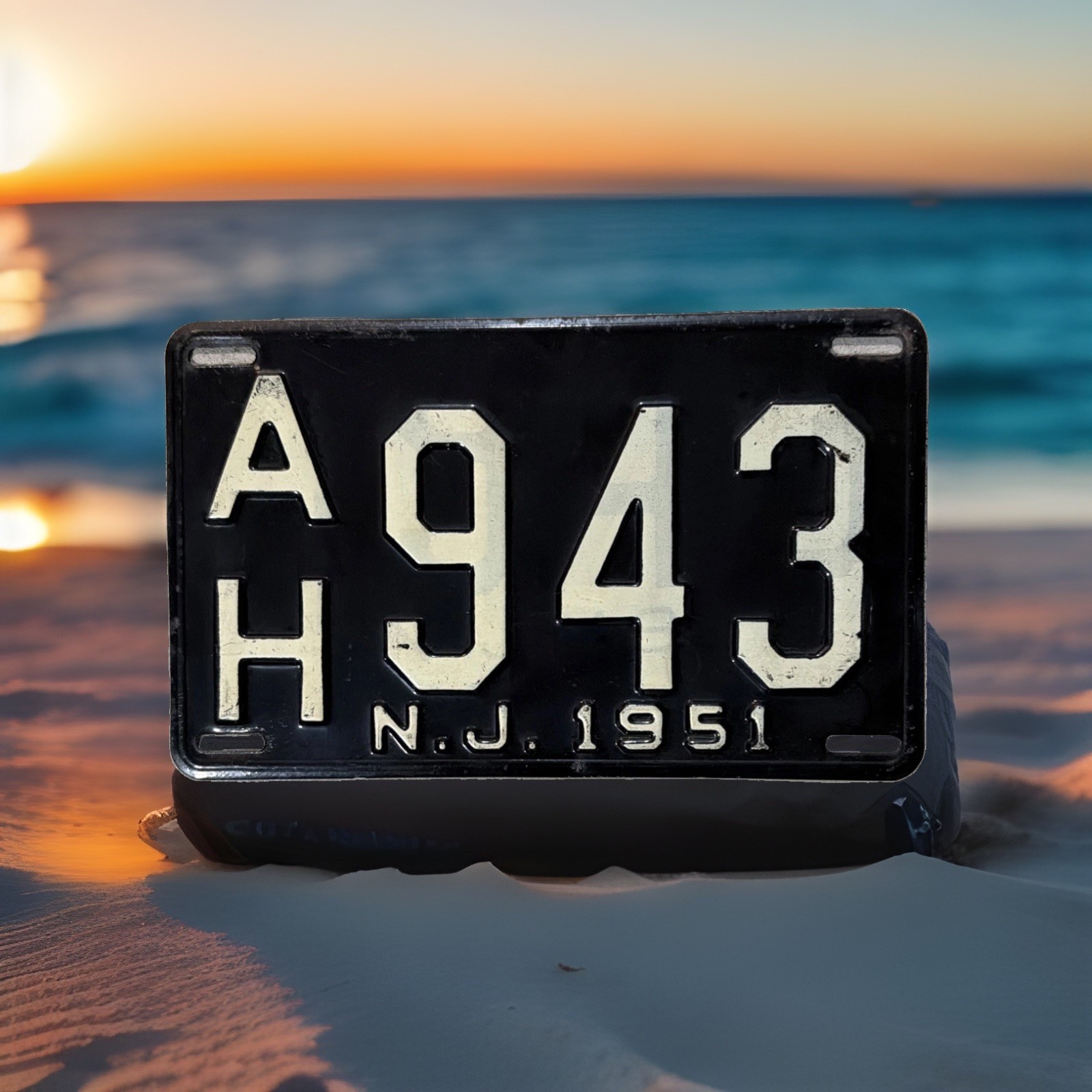 1951 New Jersey License Plate Atlantic County AH 943 Pristine Original Paint 1951 New Jersey License Plate Atlantic County AH 943 Pristine Original Paint