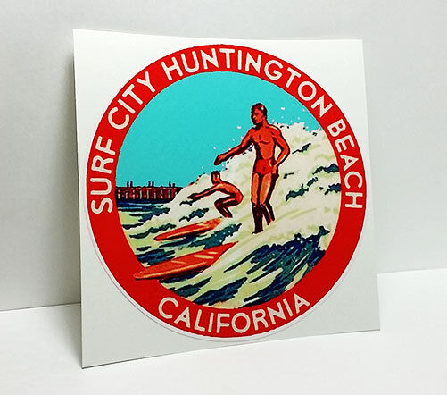 SURF CITY HUNTINGTON BEACH CALIFORNIA Vintage Style Travel DECAL / Vinyl STICKER