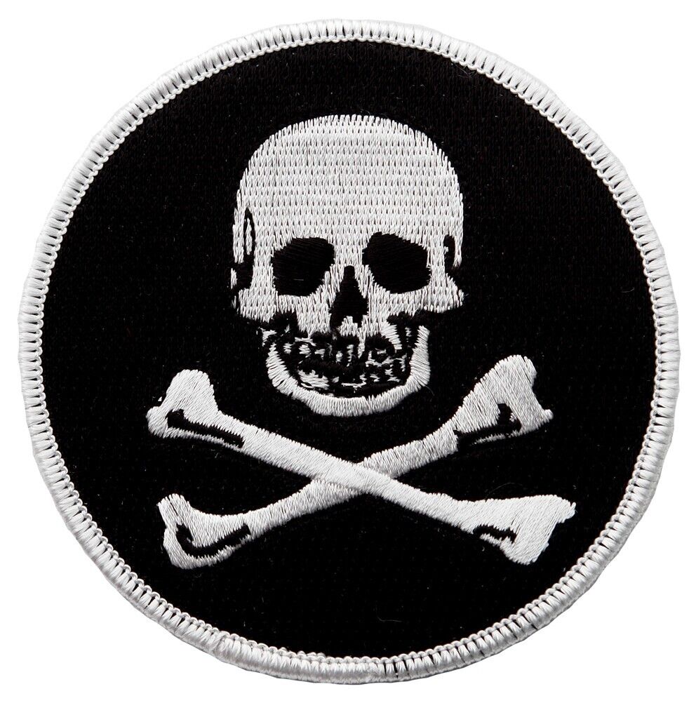 ROUND PIRATE PATCH JOLLY ROGER black Skull Crossbones embroidered iron SKELETON