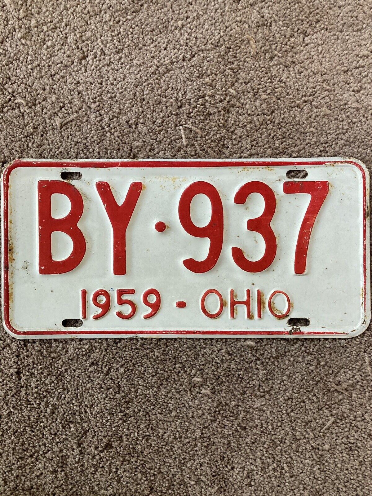 1959 Ohio License Plate - BY 937 - Very Nice