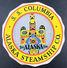 Vintage SS Columbia The Alaska Line Steamship Luggage Label 3.75