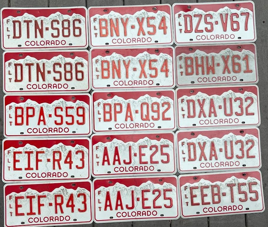 Lot of 15 RED COLORADO License Plates includes mostly pairs