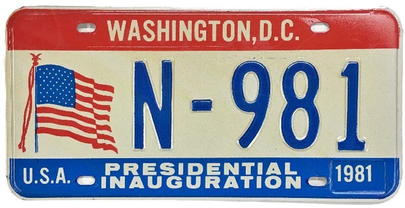 Washington DC 1981 Ronald Reagan Inauguration License Plate Political N-981