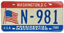 Washington DC 1981 Ronald Reagan Inauguration License Plate Political N-981 picture