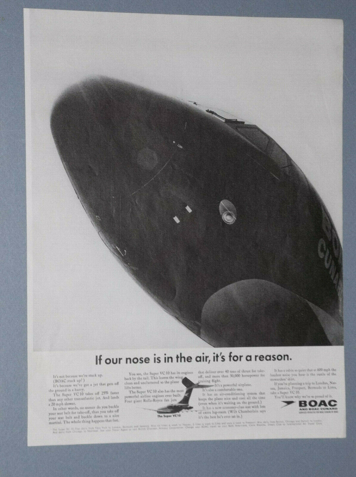 1966 BOAC AIRLINES AD WITH THE VICKERS SUPER VC10 JET