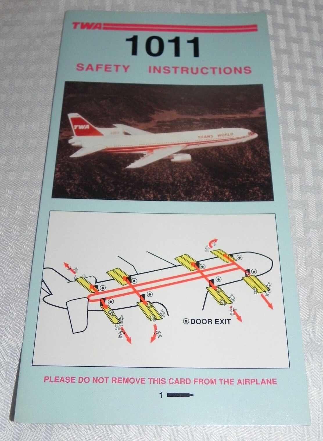 TWA LOCKHEED L-1011 SAFETY INSTRUCTIONS CARD EXCELLENT CONDITION 5/91 NOS