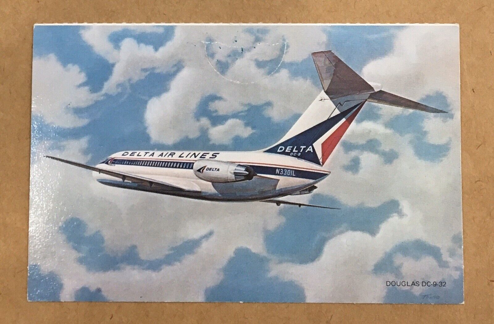 Delta Airlines Promotional Card For Douglas DC-9-32 Airplane, 5.5” x 3.5