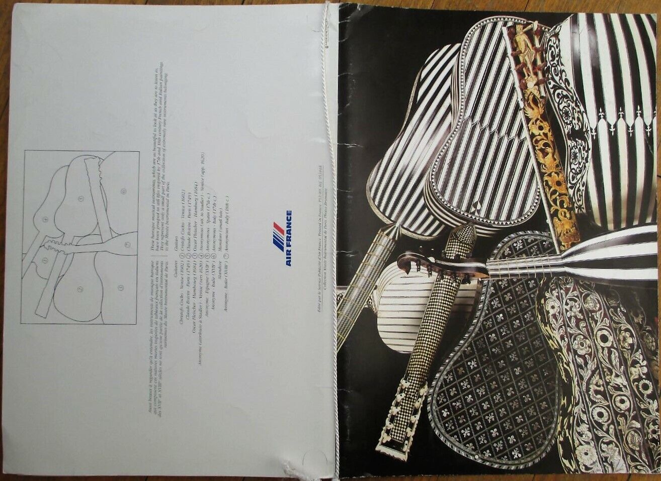 Air France CONCORDE 1990 Menu w/Classical Guitar Cover Art - Musical Instrument