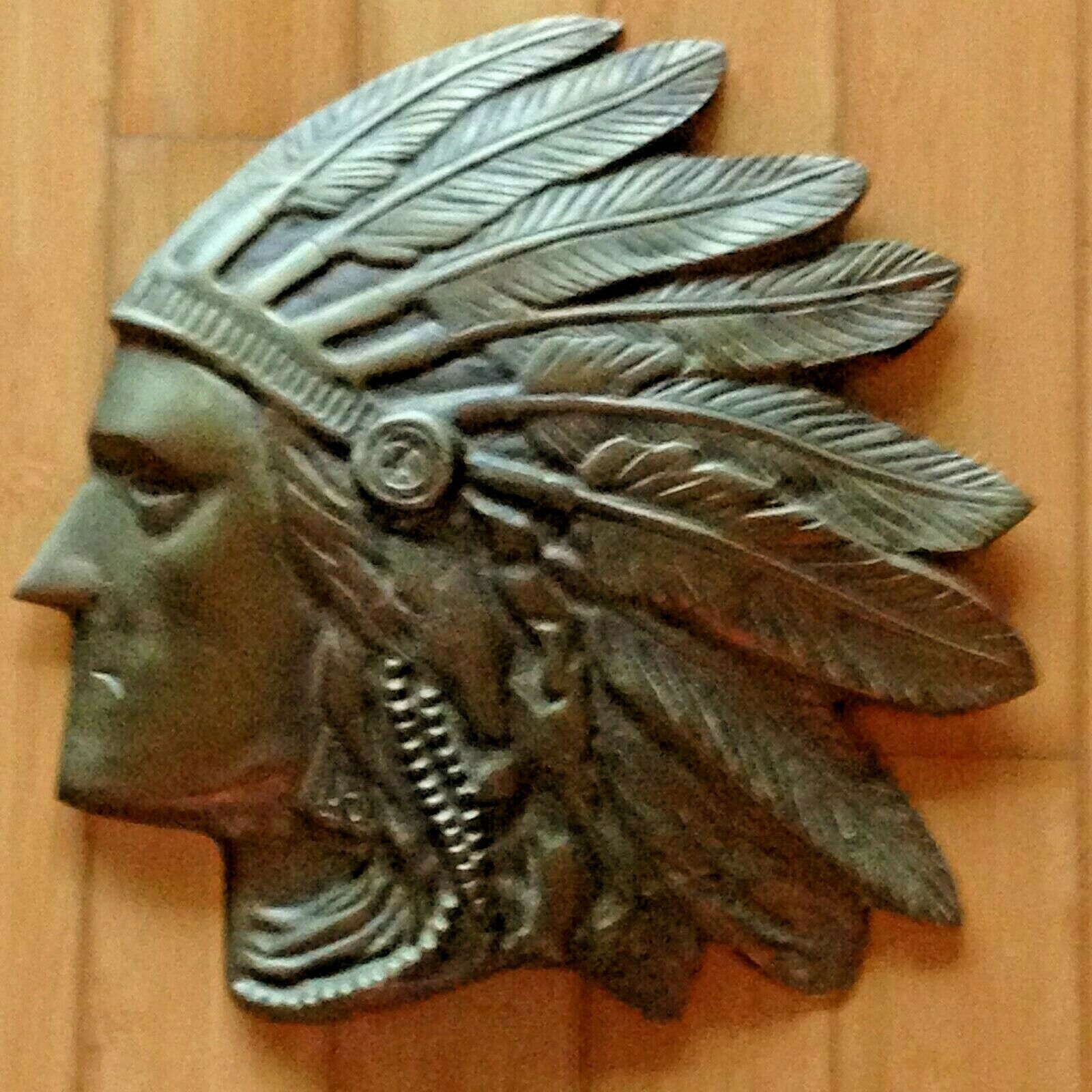 Large Brass Native American Indian Chief Head Profile Wall Art Advertising Sign
