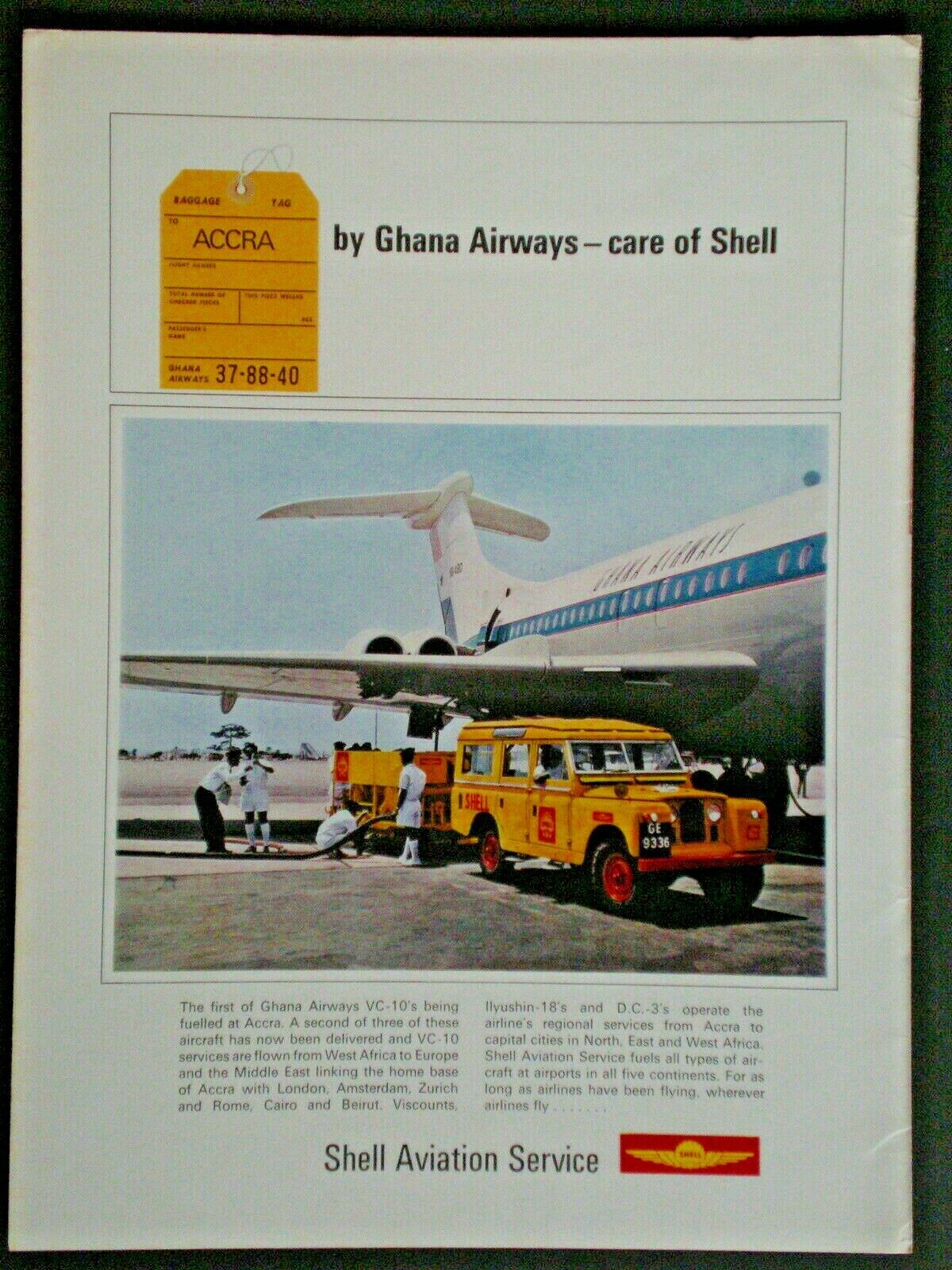 1965 GHANA AIRWAYS VC-10 ACCRA AIRPORT photo Shell Aviation Oil ad