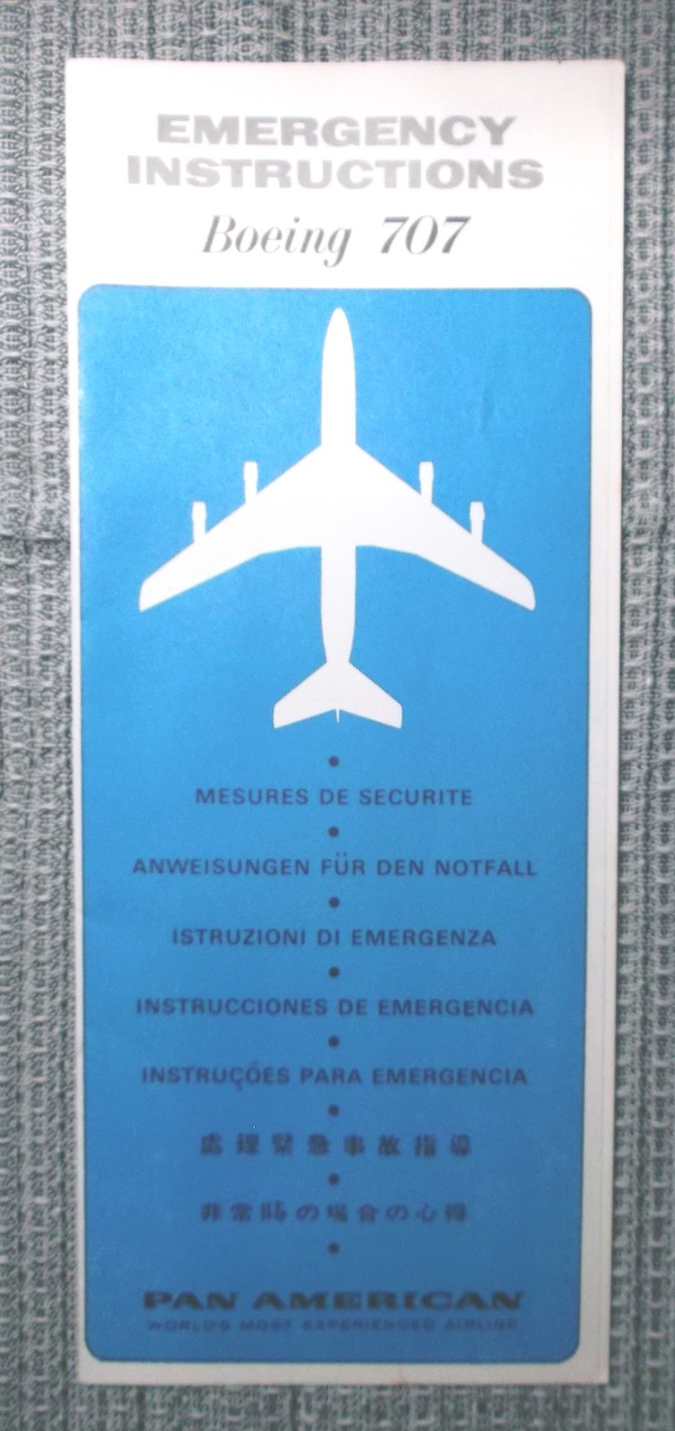 Vintage 1960s 1970s Pan AM Airlines Boeing 707 Emergency Instructions 2/70 NICE