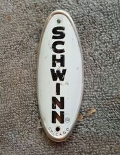 Vintage Schwinn Chicago Bicycle Head Badge White w Black Letters  picture