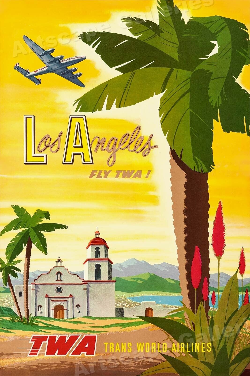 1950s Los Angeles TWA Vintage Style Travel Poster - 16x24