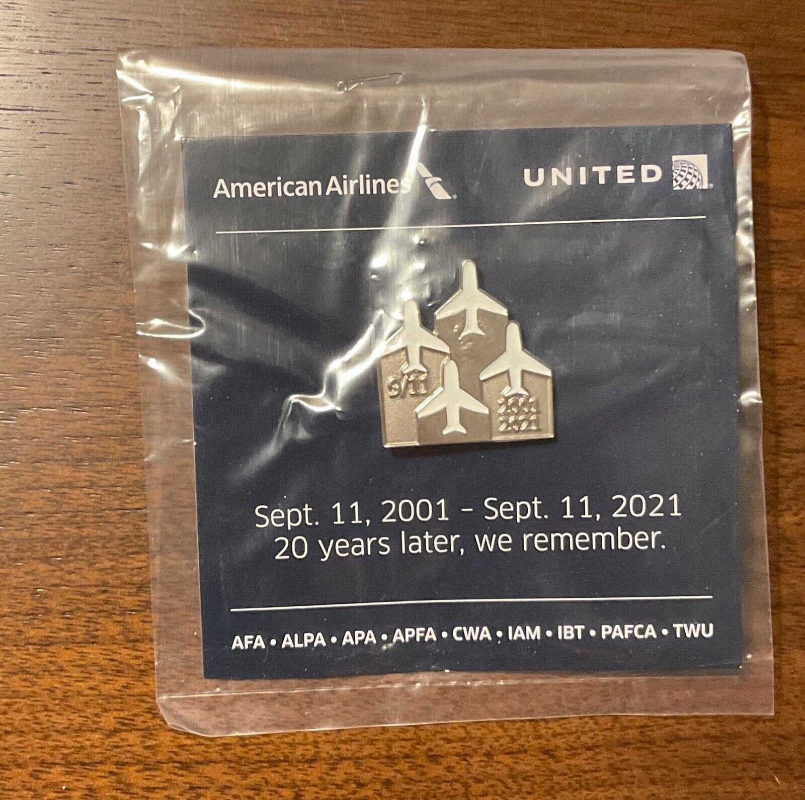 20 Year Anniversary American United Airlines 9/11 Memorial Pin AA UAL 911 20th