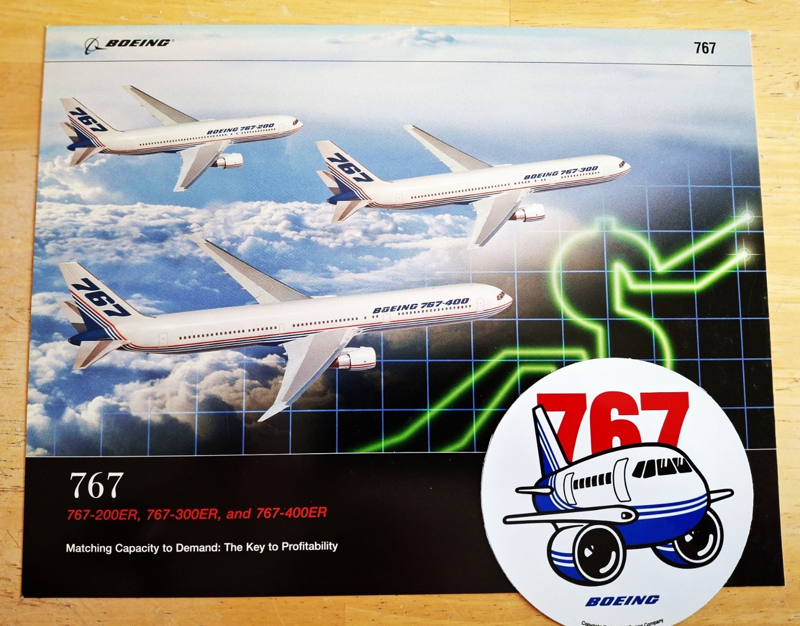 BOEING 767-200ER 767-300ER 767-400ER Profile Brochure  + & 767 Sticker