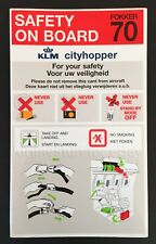 1999 KLM Cityhopper FOKKER F70 SAFETY CARD airways airlines ROYAL DUTCH NL picture