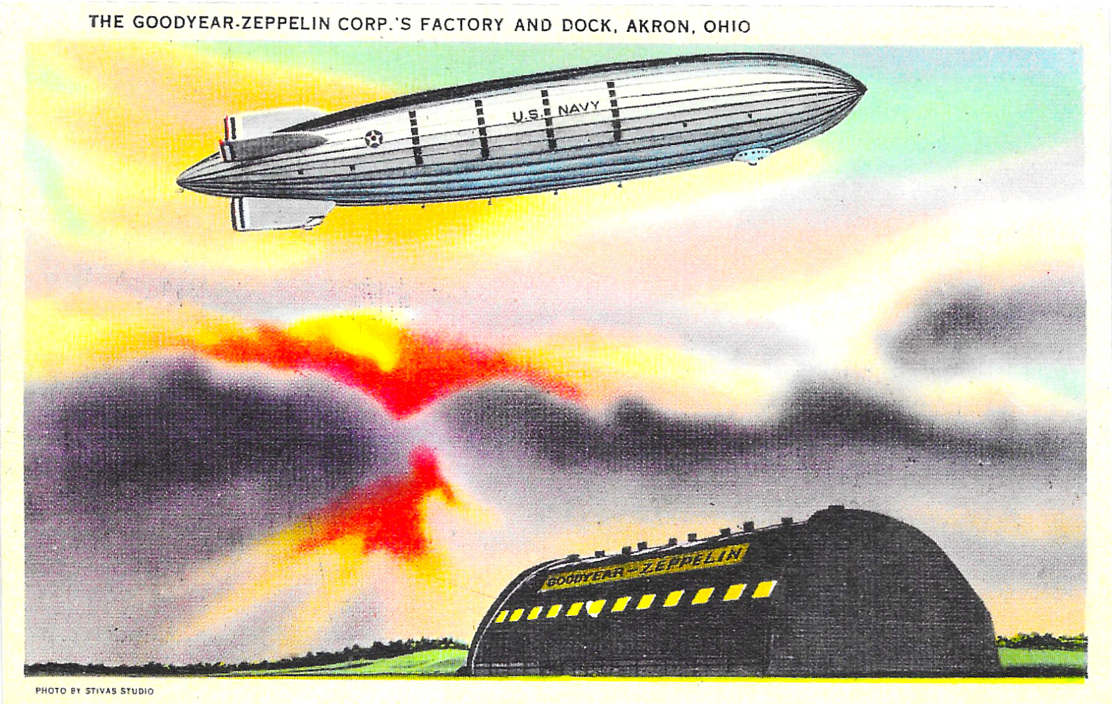 Goodyear US NAVY Airship Postcard Zeppelin Blimp Dock Akron Ohio