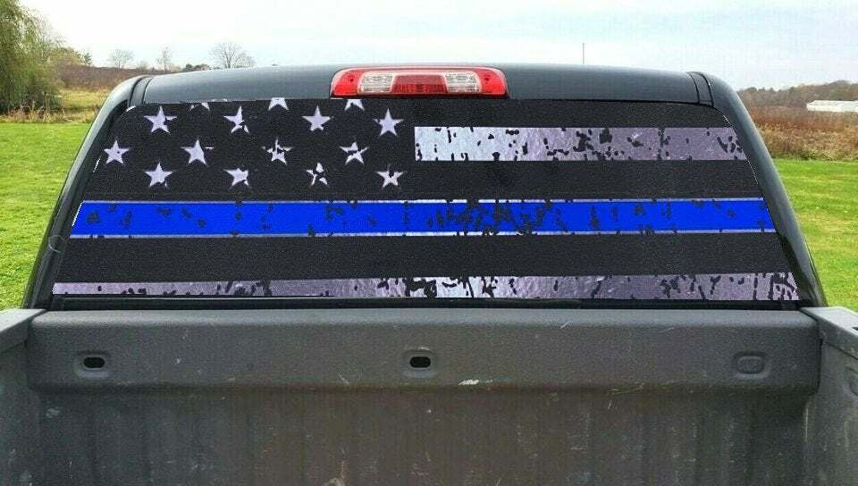 Truck Rear Window Decal Full Color High Res Blue Line Flag Vinyl Wrap 