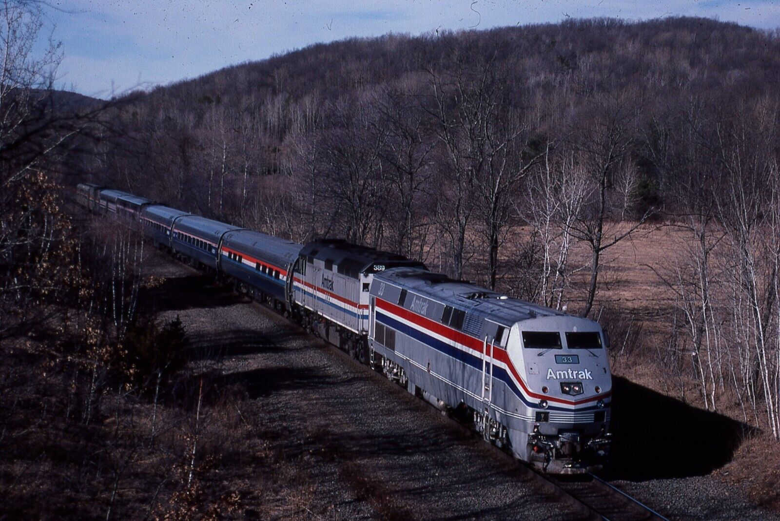 Duplicate Train Slide Amtrak Genesis #33 03/2000 W. Brimfield MA