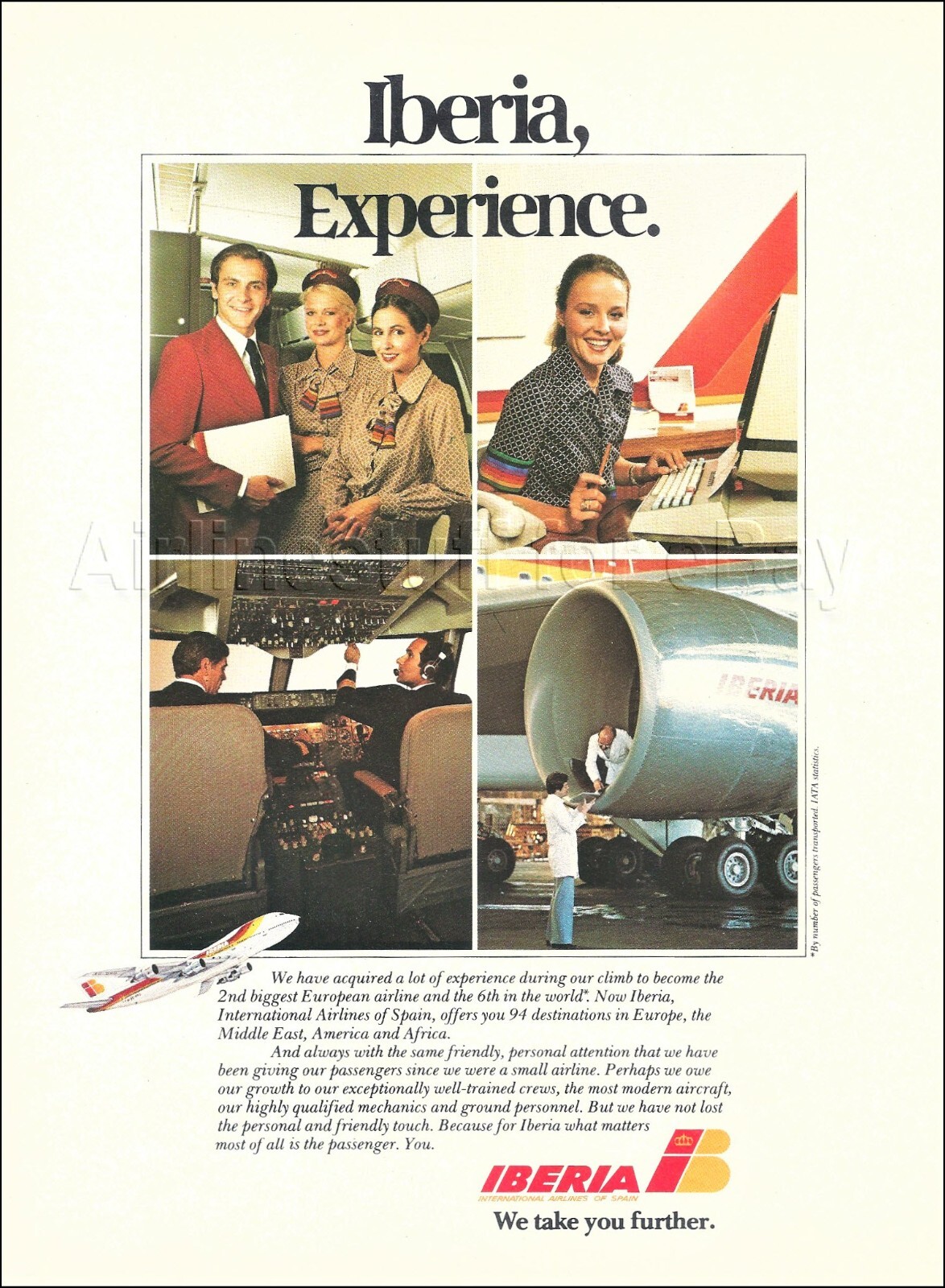 1981 IBERIA Airlines BOEING 747 engine Purser Stewardess Pilot advert airways
