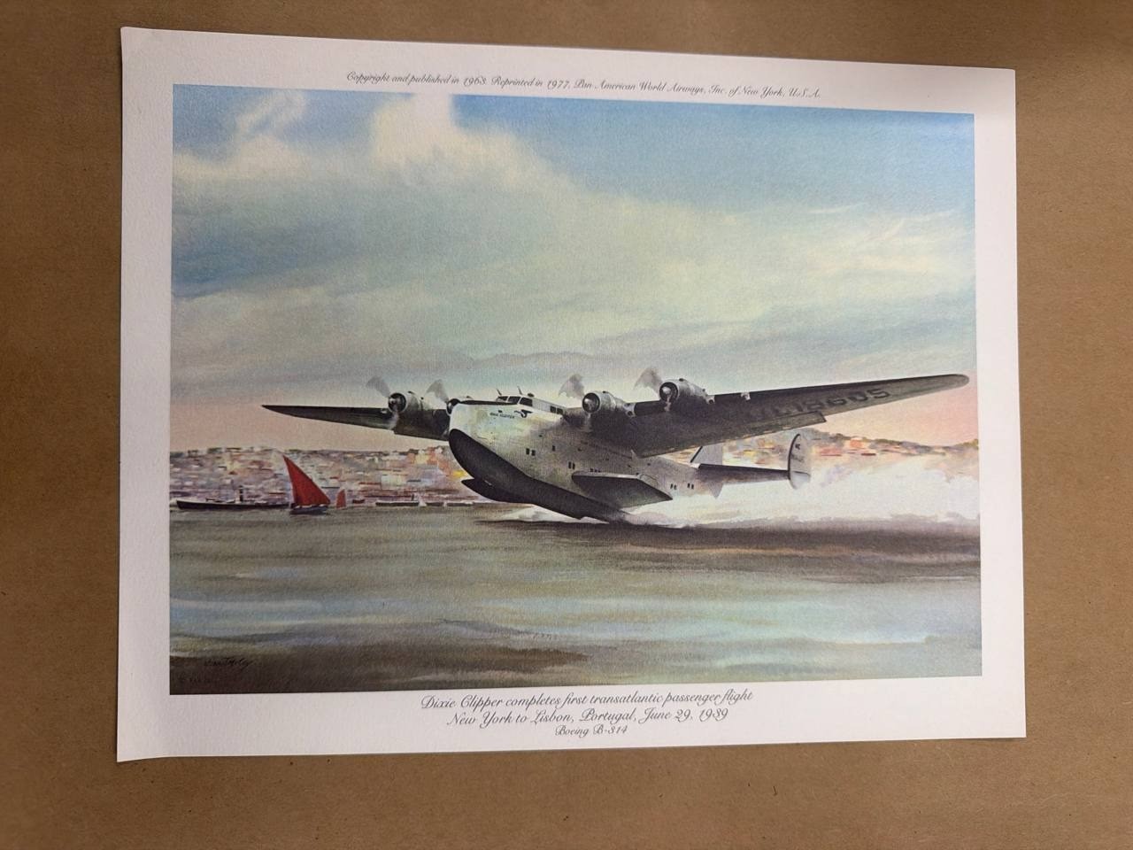 Pan Am Dixie Clipper Boeing B-314 Print 1963/1977 Transatlantic Flight Lisbon Pan Am Dixie Clipper Boeing B-314 Print 1963/1977 Transatlantic Flight Lisbon