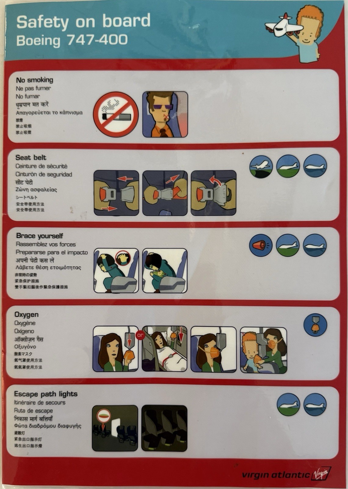 Virgin Atlantic Airlines Safety Card - Boeing 747-400 (12/03)