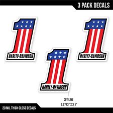 3 Pack Harley-Davidson Number One #1 American Flag Decals Stickers picture