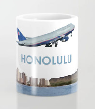 United Airlines Boeing 747 Over Honolulu Art - Coffee Mug (11oz) picture