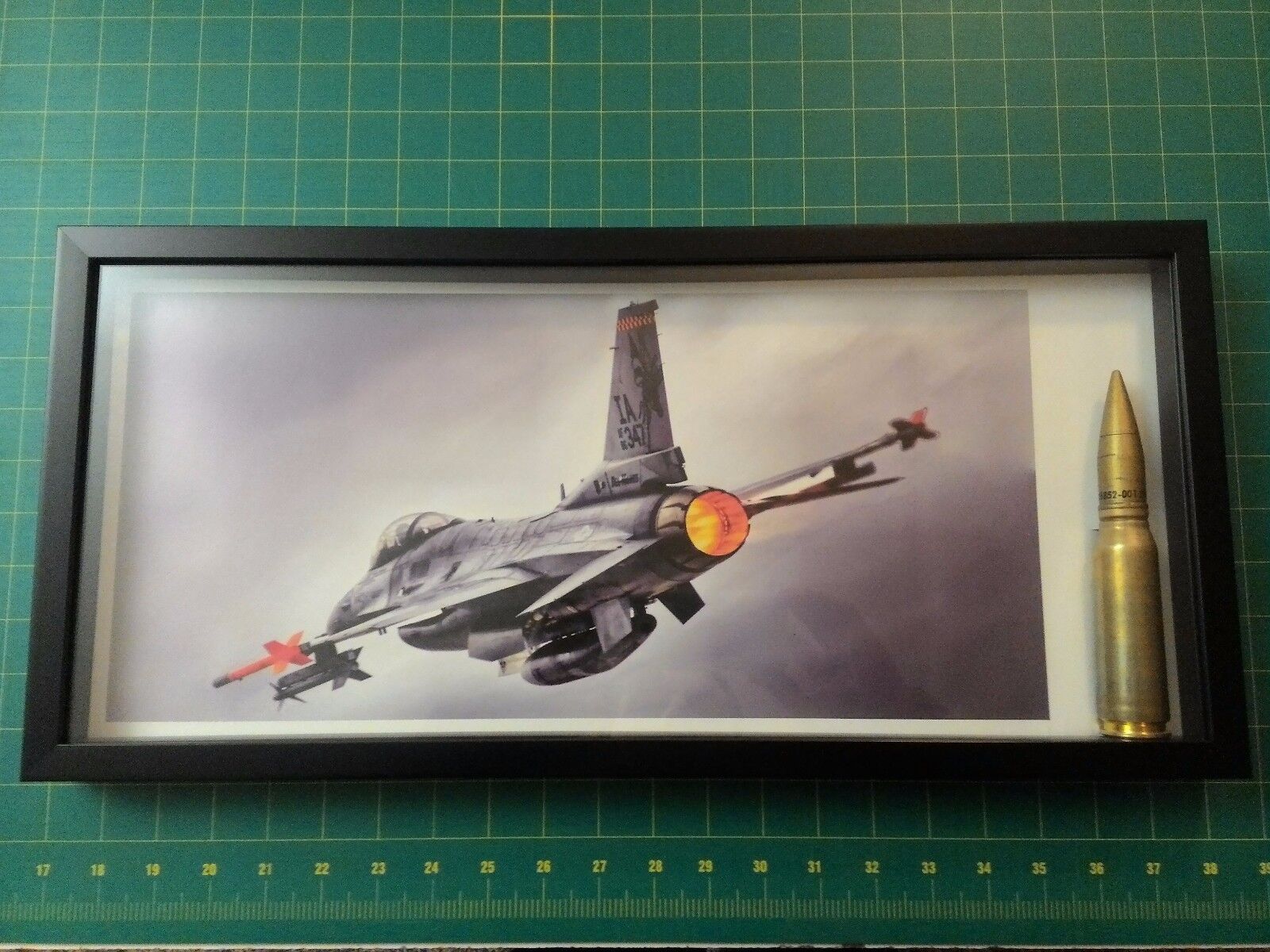 USAF F-16 Falcon Lithograph with Inert 20mm Air Force Retired Military Veteran 