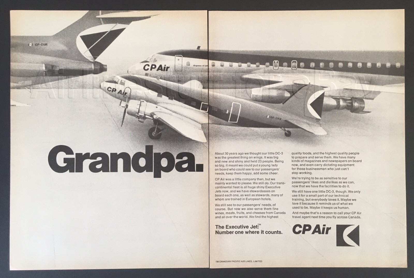 1970 CP AIR Canadian Pacific Airlines DC-3 DC-8 B727 ad advert airways CANADA