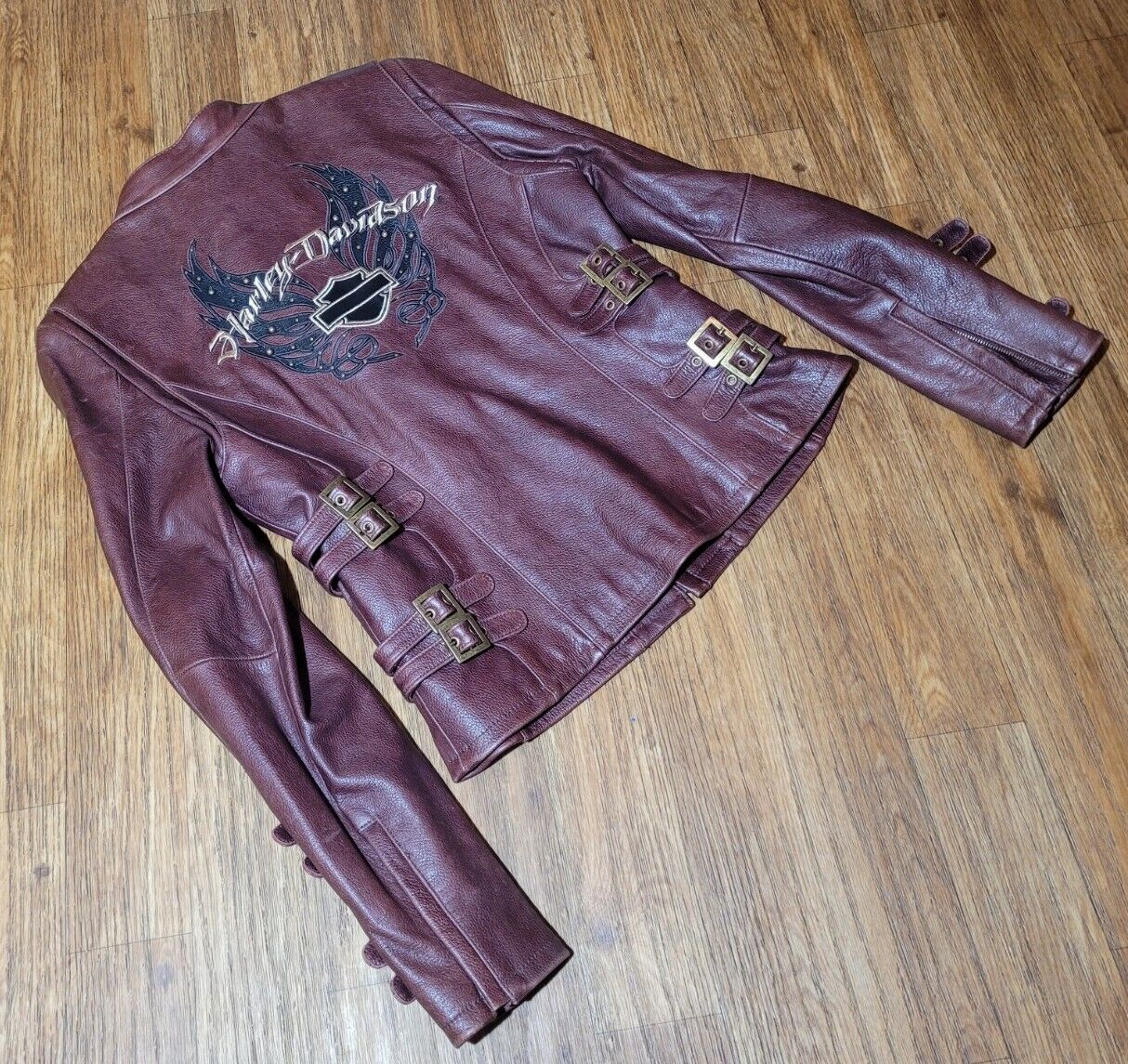 Rare Vintage  Y2K 2000's Harley Davidson Leather Jacket oxblood red Womens Small