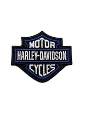 Blue and White Harley Davidson Iron On Sew On Patch 2.5x3 Inches picture