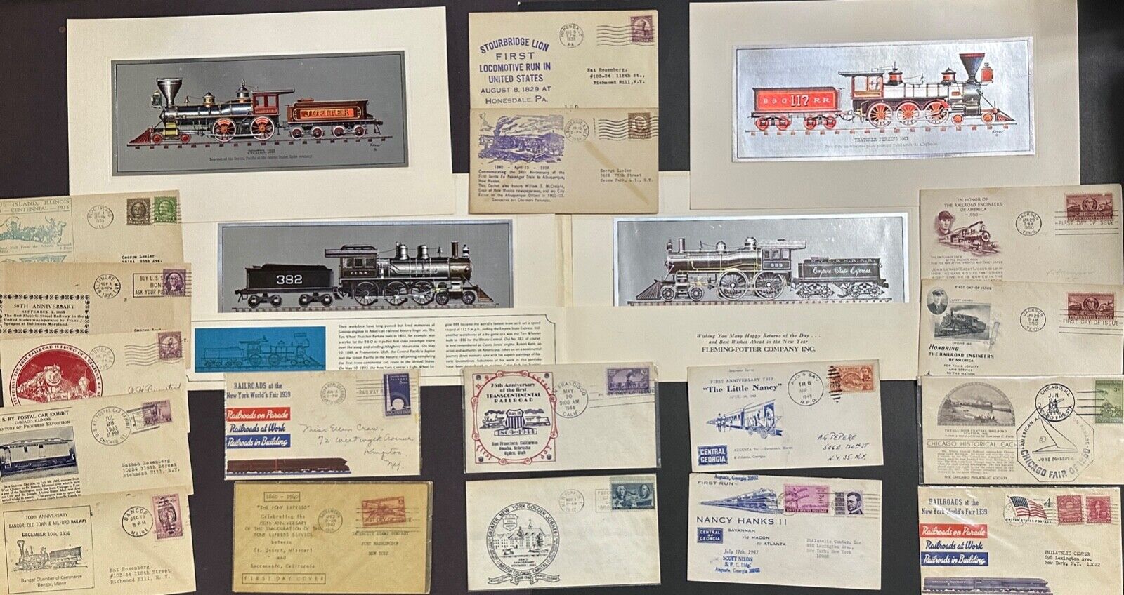 StampTLC US Train Framable Etching First Run FDC Locomotives Pony Express 1933