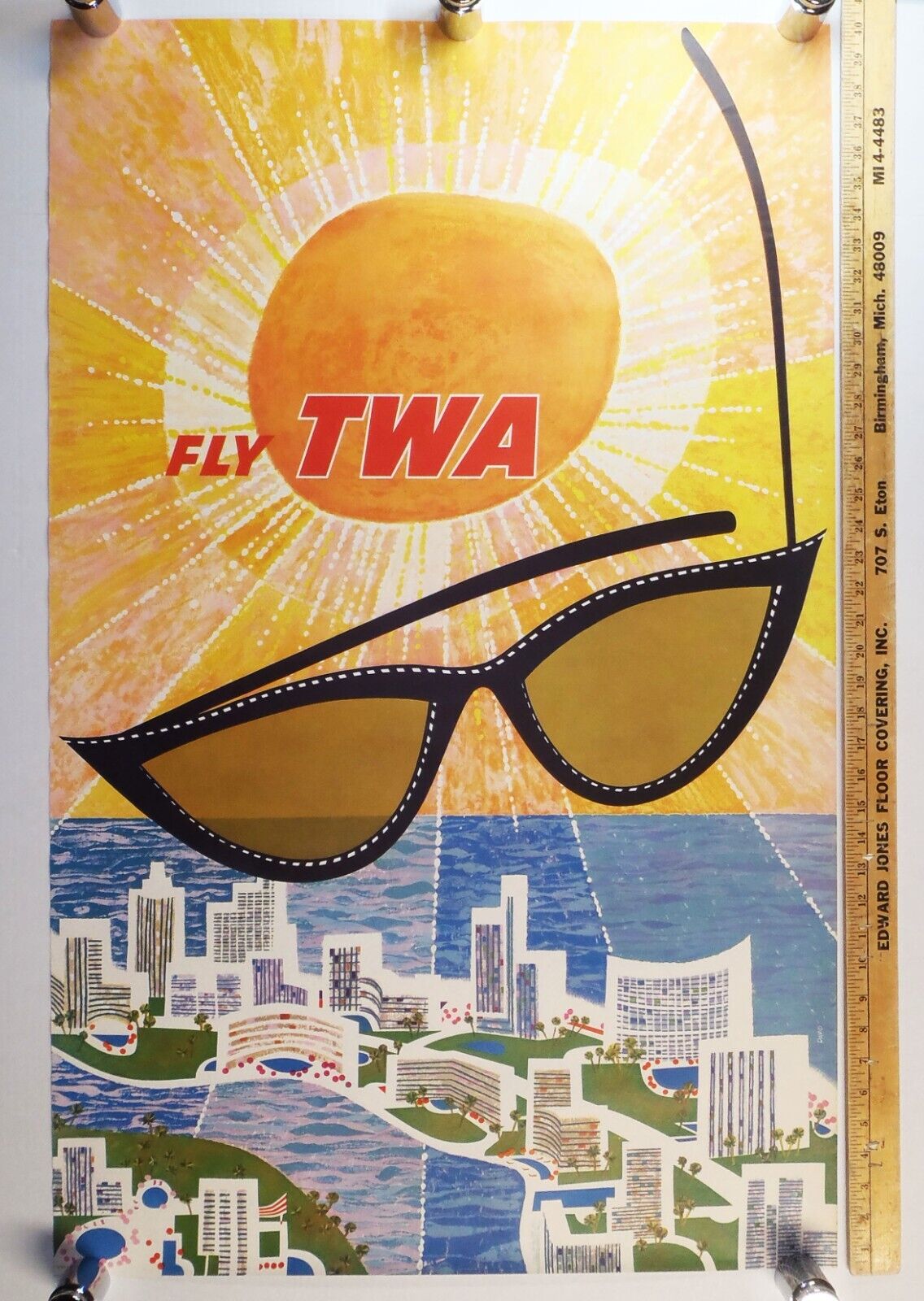FLORIDA Original 1960 DAVID KLEIN FLY TWA # 1055 Travel Poster 25x40 NICE - NOS