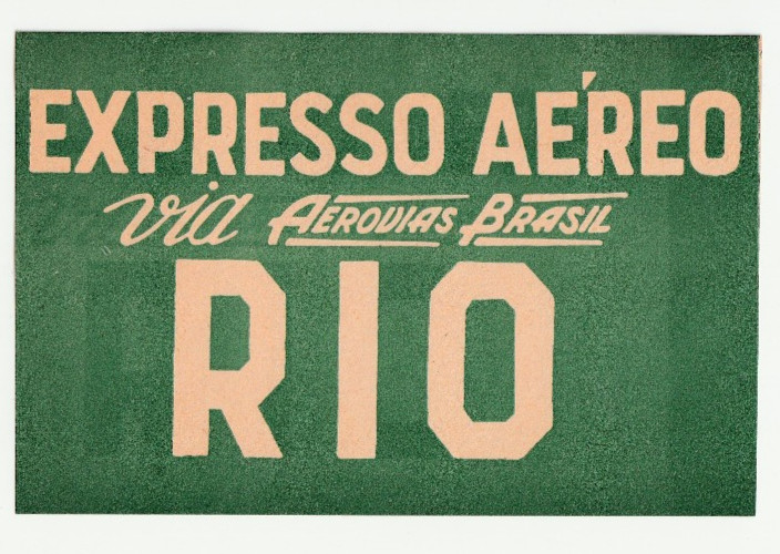 BRAZIL AEROVIAS BRASIL TO RIO DE JANEIRO VINTAGE AIRLINE AVIATION LUGGAGE LABEL BRAZIL AEROVIAS BRASIL TO RIO DE JANEIRO VINTAGE AIRLINE AVIATION LUGGAGE LABEL