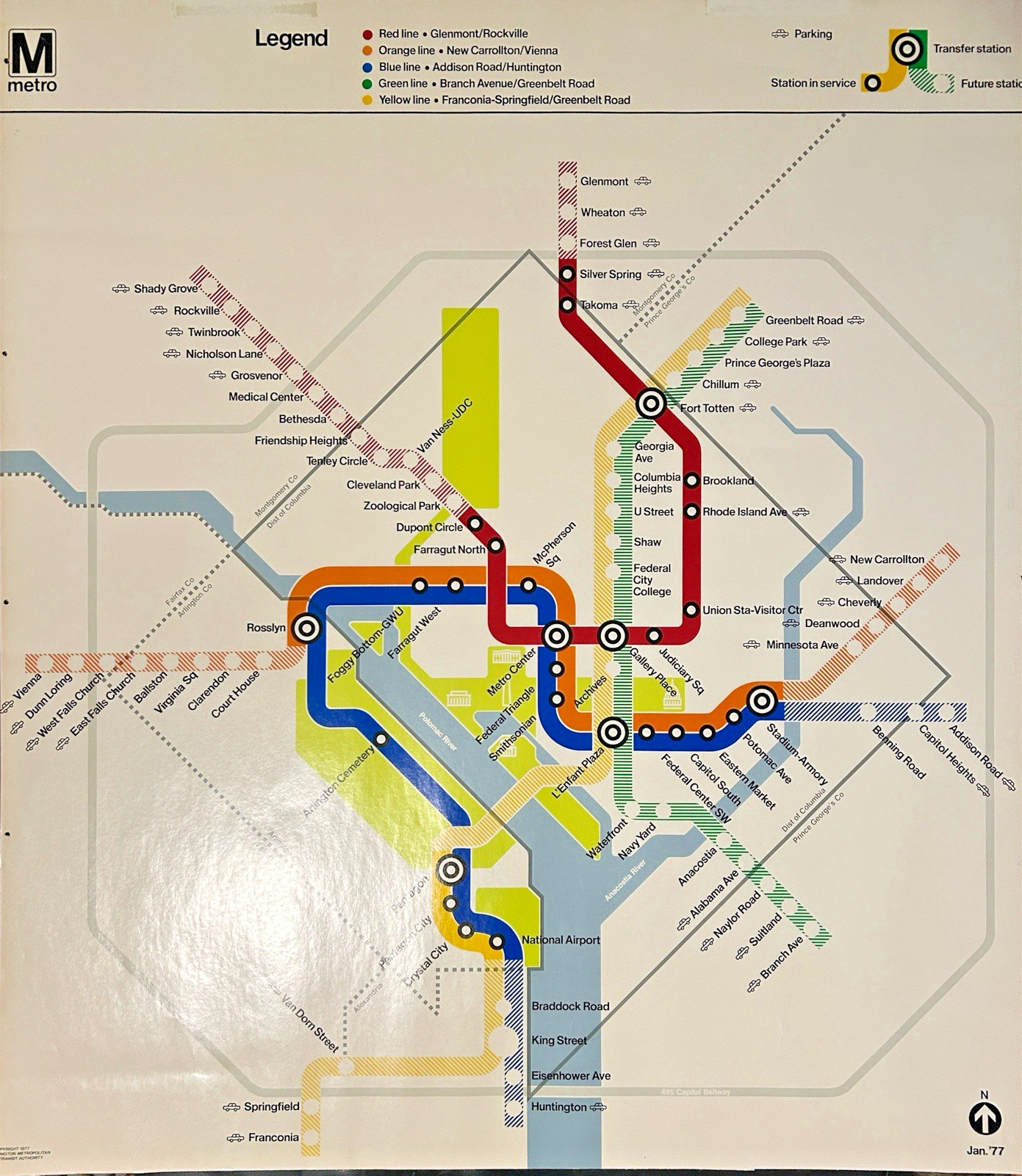Washington DC Metro Map WMATA Lance Wyman January 1977 32” X 36”