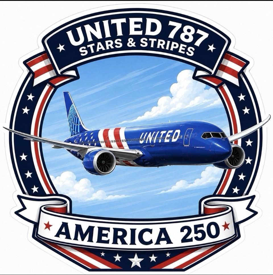 United Airlines 787 Stars And Stripes America 250 Livery  Sticker 4.5”x4.5”